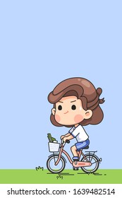 Cute Tired Girl Cycling Instead Of Use Car, Kawaii Cartoon Vector Illustration In Chibi Manimal Style, Save Energy For Our Earth