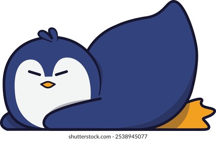 Pinguim Cansado bonito na ilustração de postura prona