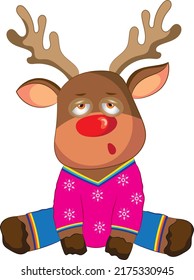 Cute tired reindeer.Cartoon style hand drawn vector illustration.