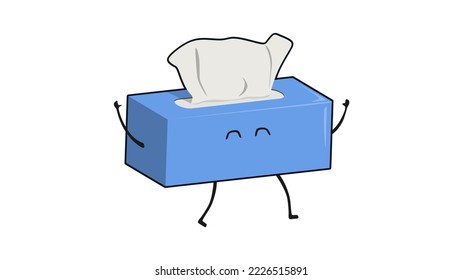 Cute Tissue Box character vector illustration. Realistic Blue Tissue Box with a tissue sheet half pulled out. Real editable vector in trendy design style. Perfect for your mock up.