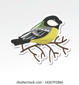 Cute titmouse sticker. Cartoon flat style. Isolated white background