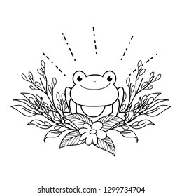 cute toad with flowers garden character