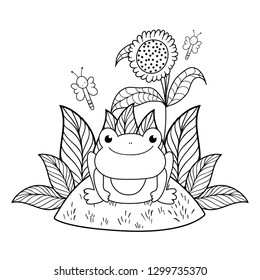 cute toad with flowers garden character