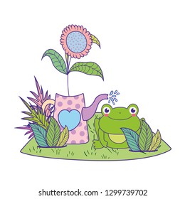 cute toad with flowers garden character