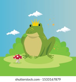 cute toad in scene fairytale vector illustration design