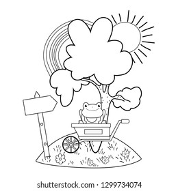 cute toad with wheelbarrow character