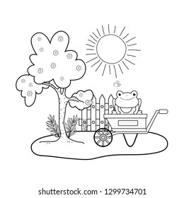 cute toad with wheelbarrow character
