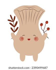 Cute toadstool mushroom creature, with cute smiling face, isolated hand drawn vector illustration