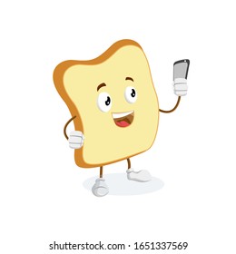 Cute toast bread cartoon character isolated on white background vector illustration. Funny positive and friendly bakery pastry emoticon face icon.
