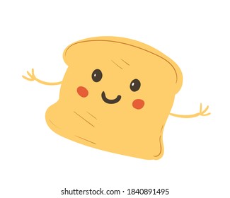 Cute toast character. Vector illustration isolated on white background.