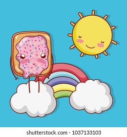 Cute toast with jam on sunny day