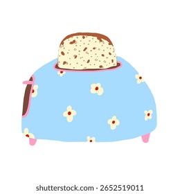 Cute toaster in blue with a hand drawn slice of bread. Girly toaster in blue with flowers. Perfect for holiday cards or decorations