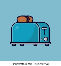 Cute Toaster Drawing Vector Art On A Light-turquoise Background.