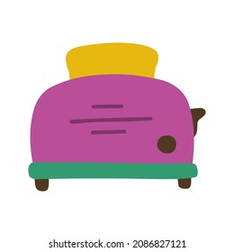 Cute toaster icon or sticker. Vector flat hand drawn illustration in cartoon style
