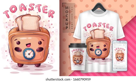 Cute toaster poster and merchandising. Vector eps 10
