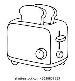 Cute Toaster with Toast – Coloring Page Illustration