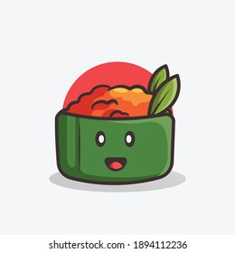 Cute Tobiko Sushi Vector Icon Illustration. A popular food from Japan. Japanese Food Isolated Flat Cartoon Style.