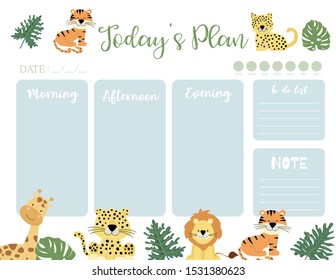 cute today animal plan background with tiger,giraffe,lion,leopard.Vector illustration for kid and baby.Editable element