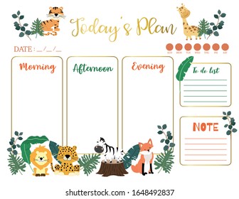 cute today animal plan background with tiger,giraffe,lion,leopard.Vector illustration for kid and baby.Editable element
