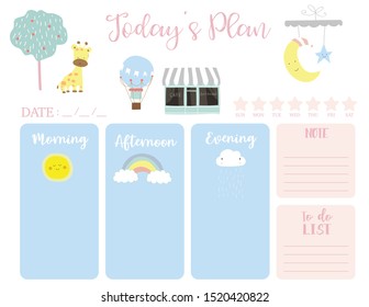 cute today plan background with sun, rainbow, balloon, cloud. Vector illustration for kid and baby.Editable element