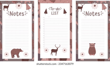 Cute to-do list with cute animals like raindeer, beer, owl , flowers