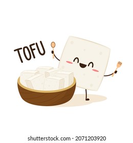 Cute tofu cartoon. Happy cute smiling funny tofu. character design.