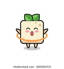 cute tofu cartoon is playing hula hoop , cute style design for t shirt, sticker, logo element