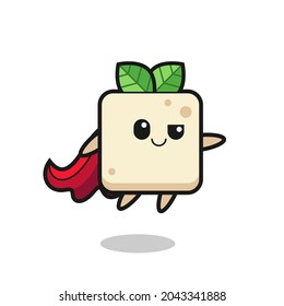 cute tofu superhero character is flying , cute style design for t shirt, sticker, logo element