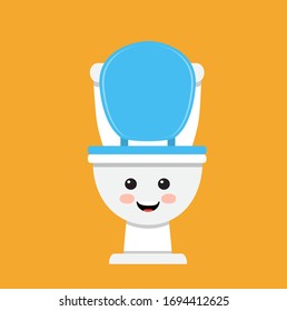 Cute toilet bowl smiling on orange background