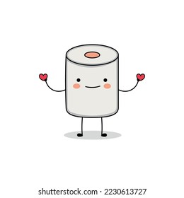 Cute toilet paper cartoon character spreading love