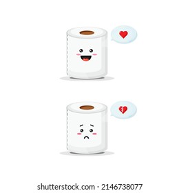 Cute toilet paper character with happy and sad expressions