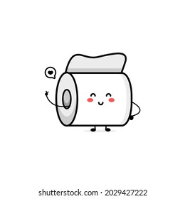 Cute toilet paper character illustration smile happy mascot logo kids play toys template