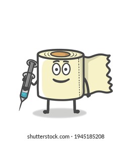 Cute Toilet Paper Character Mascot Flat Cartoon Emoticon Vector Design Illustration