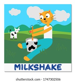 A cute tom cat doing the Milkshake Yoga Pose. A colorful concept illustration for children, teachers, parents, fitness and childcare centres. Isolated vector layers.