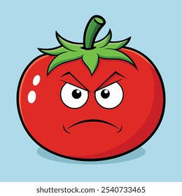 A Cute Tomato with angry face, Food, Fruit, Character, Tomato, Vegetable, Agriculture, Red Tomato, Expression, Kawaii, plant