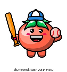 cute tomato as a baseball player icon illustration vector graphic