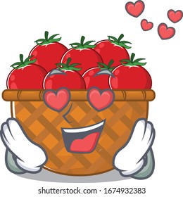 cute tomato basket cartoon character showing a falling in love face