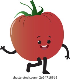 Cute tomato cartoon character smiling and walking