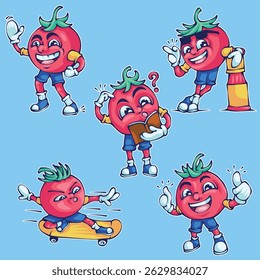 Cute tomato cartoon mascot vector illustration