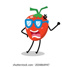 cute tomato character is angry illustration
