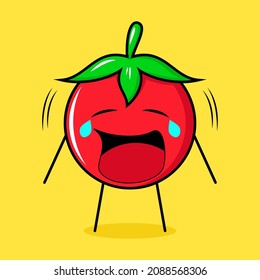cute tomato character with crying expression. green, red and yellow. suitable for emoticon, logo, mascot