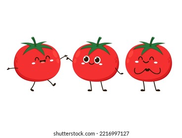 Cute tomato character design. Happy vegetable vector illustration. Cartoon tomato flat design for children books.