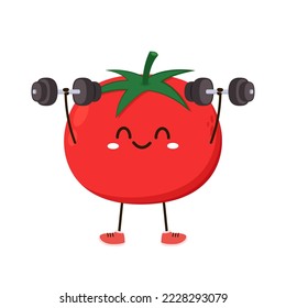 Cute tomato character design. Happy vegetable vector illustration. Cartoon tomato flat design for children books.