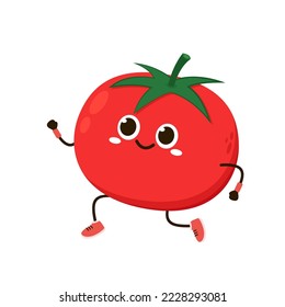 Cute tomato character design. Happy vegetable vector illustration. Cartoon tomato flat design for children books.