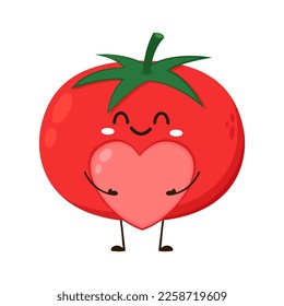 Cute tomato character design. Happy vegetable vector illustration. Cartoon tomato flat design.