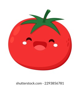 Diseño de caracter de tomate. Feliz ilustración vectorial vegetal. Dibujo de diseño plano de tomate.