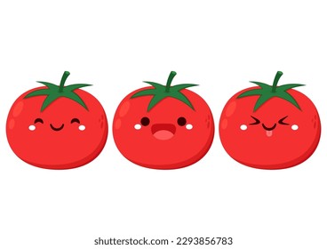 Diseño de caracter de tomate. Feliz ilustración vectorial vegetal. Dibujo de diseño plano de tomate.