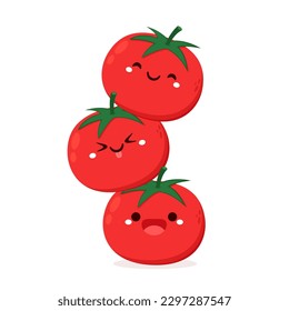 Cute tomato character design. Happy vegetable vector illustration. Cartoon tomato flat design.