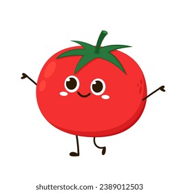 Cute Tomate Zeichen Design. Schöne pflanzliche Vektorgrafik. Cartoon Tomate Flachdesign.