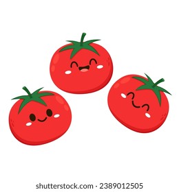 Diseño de caracter de tomate. Feliz ilustración vectorial vegetal. Dibujo de diseño plano de tomate.